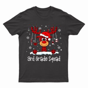 3rd Grade Squad Plaid Reindeer Santa Hat Teacher Christmas T-Shirt