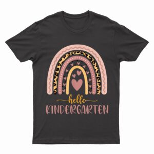 Back To School Hello Kindergarten Teacher Leopard Rainbow T-Shirt