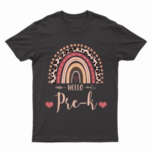 Back To School Hello PreK Teacher Leopard Rainbow T-Shirt