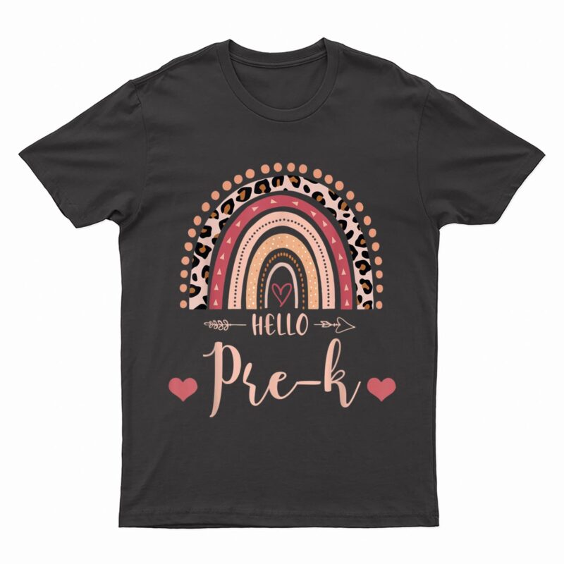 Back To School Hello PreK Teacher Leopard Rainbow T-Shirt