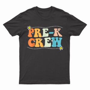 Back To School Pre-K Crew Groovy Retro Teacher Kid T-Shirt