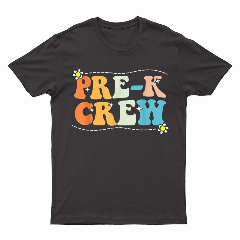 Back To School Pre-K Crew Groovy Retro Teacher Kid T-Shirt