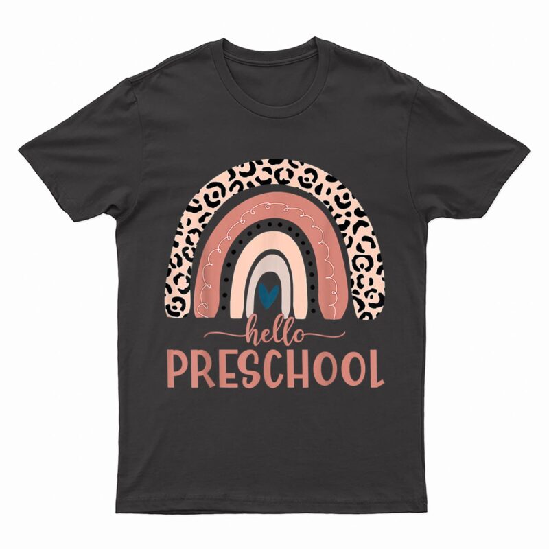 Boho Rainbow Heart For Teachers Women Hello Preschool T-Shirt