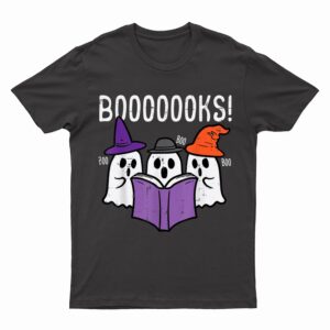 Boooks Ghosts Reading Book Retro Halloween Teacher Librarian T-Shirt