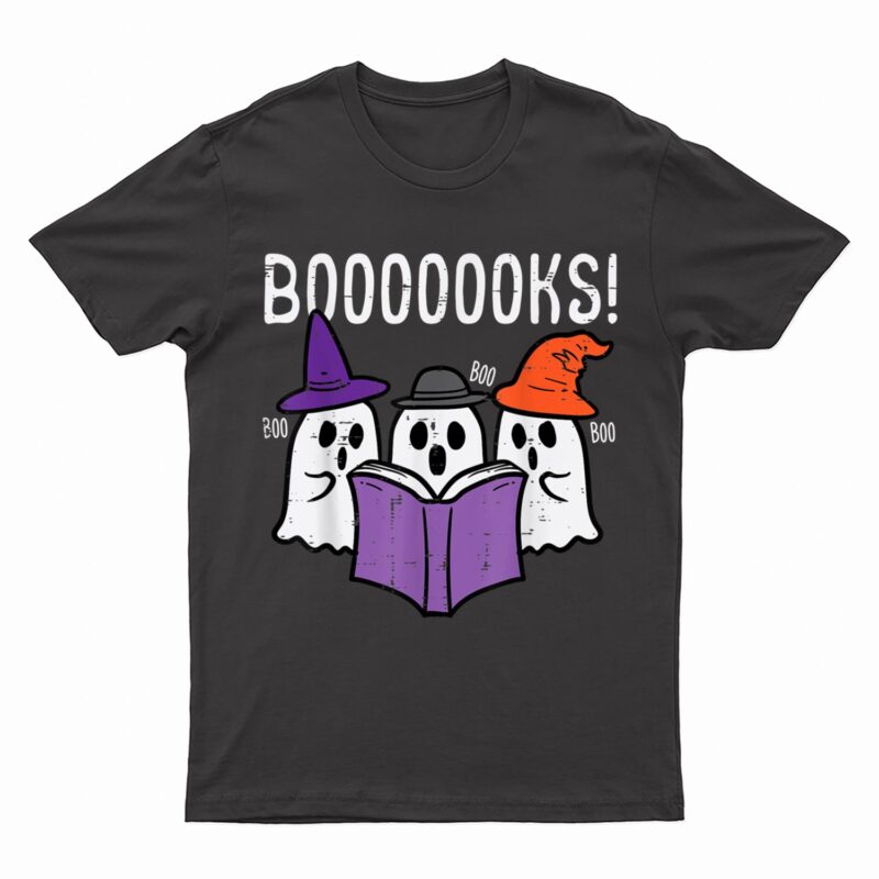 Boooks Ghosts Reading Book Retro Halloween Teacher Librarian T-Shirt