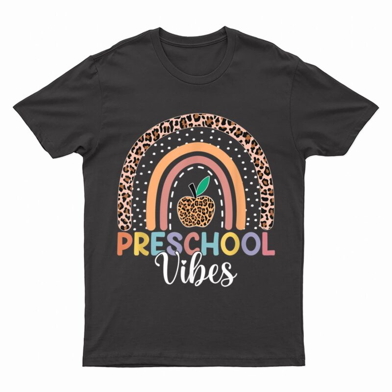 Cute Preschool Vibes Back To School Rainbow Leopard Print T-Shirt