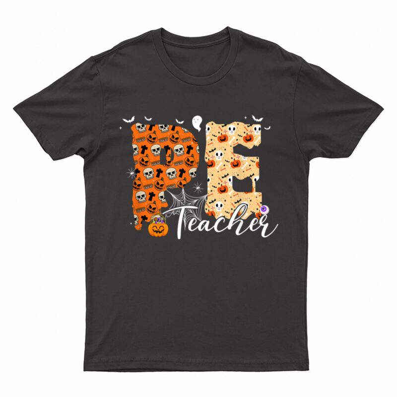 Funny PE Teacher Halloween Costume Pumpkin Fall Skeleton T-Shirt