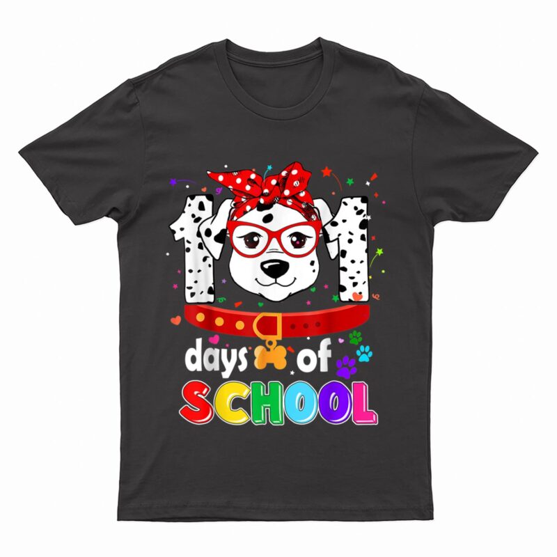 Funny School Kid Teacher Dog Dalmation 101 Days Of School T-Shirt