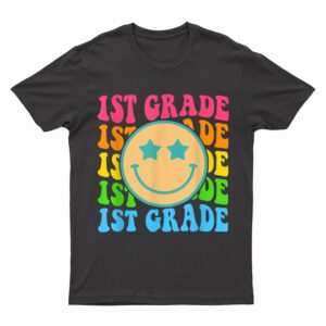 Groovy First Grade Vibes Face Retro Teachers Back To School T-Shirt