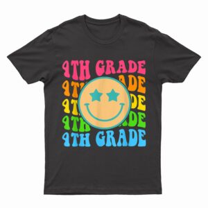 Groovy Fourth Grade Vibes Face Retro Teachers Back To School T-Shirt