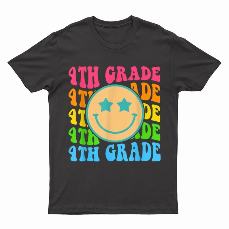 Groovy Fourth Grade Vibes Face Retro Teachers Back To School T-Shirt