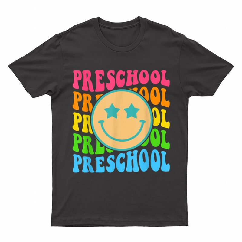 Groovy Preschool Vibes Face Retro Teachers Back To School T-Shirt