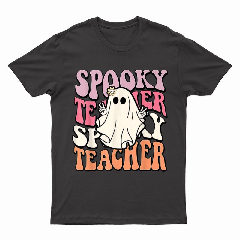 Groovy Retro Halloween Spooky Teacher Trick Or Teach Teacher T-Shirt