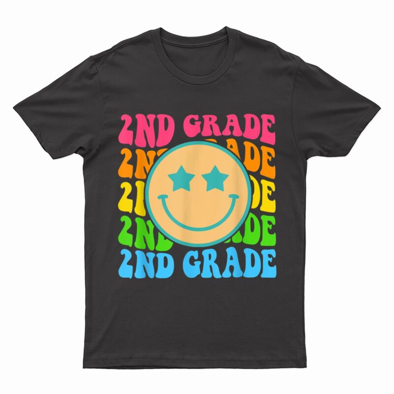 Groovy Second Grade Vibes Face Retro Teachers Back To School T-Shirt