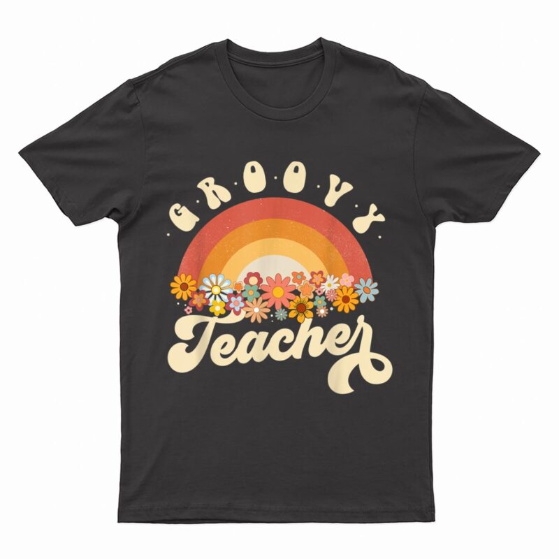 Groovy Teacher Retro Rainbow Colorful Design Teaching T-Shirt