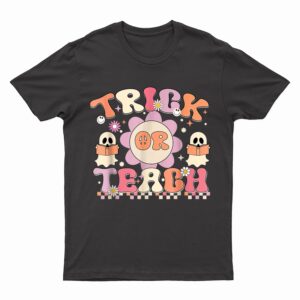 Groovy Trick Or Teach Ghost Teacher Funny Halloween Costume T-Shirt