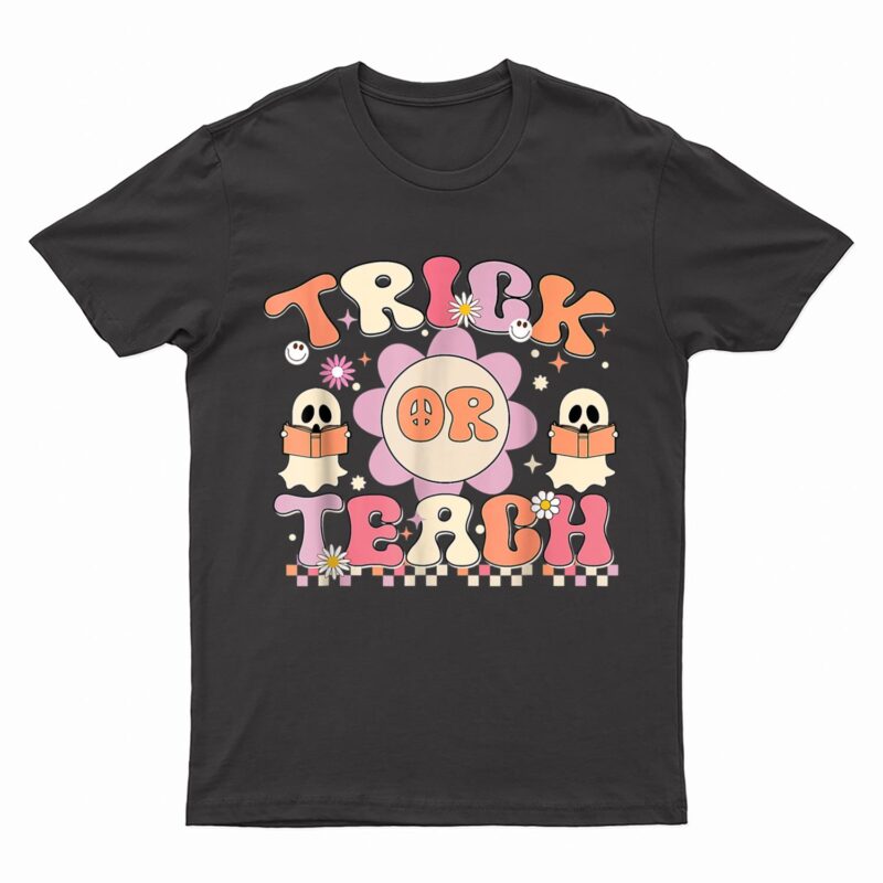 Groovy Trick Or Teach Ghost Teacher Funny Halloween Costume T-Shirt
