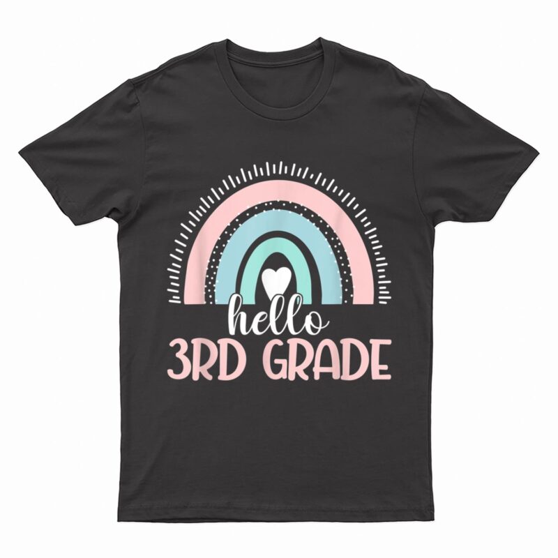 Hello 3rd Grade Teacher Student Back To School Boho Rainbow T-Shirt