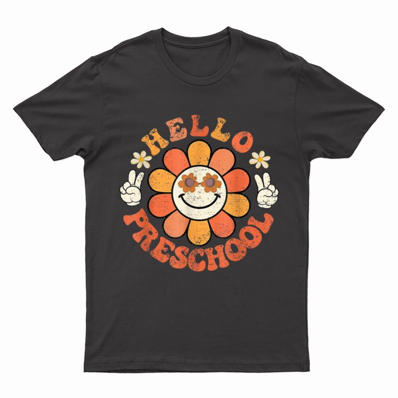 Hello PreSchool Groovy Retro Hippy Back To School Teacher T-Shirt