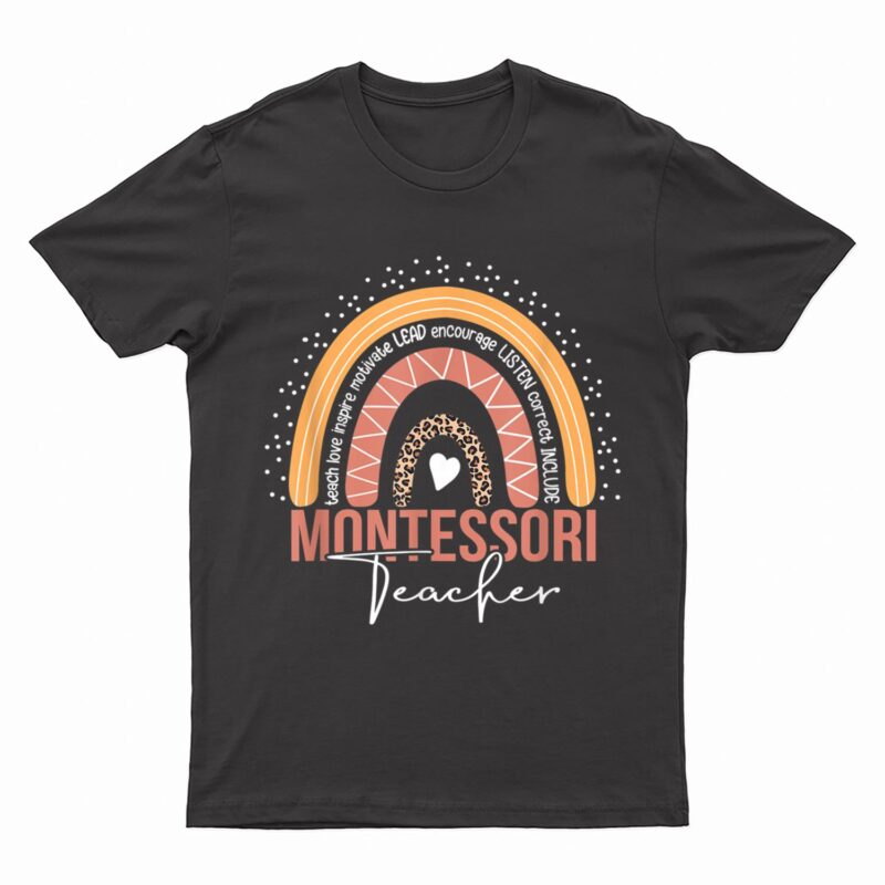 Montessori Teacher Leopard Rainbow Appreciation Teachers T-Shirt
