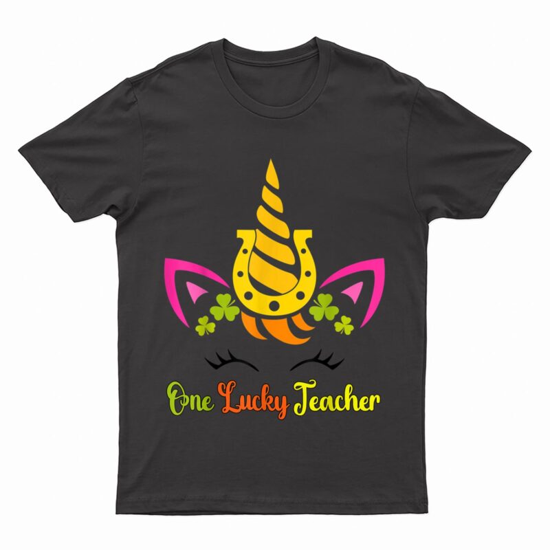 One Lucky Teacher Unicorn Face St Patricks Day Shamrock Girl T-Shirt