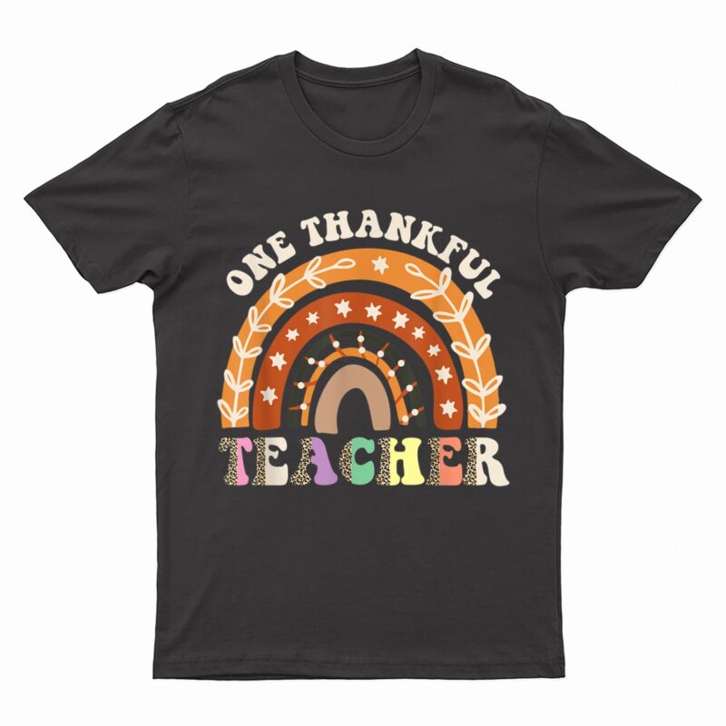 One Thankful Teacher Leopard Rainbow Pumpkin Thanksgiving T-Shirt