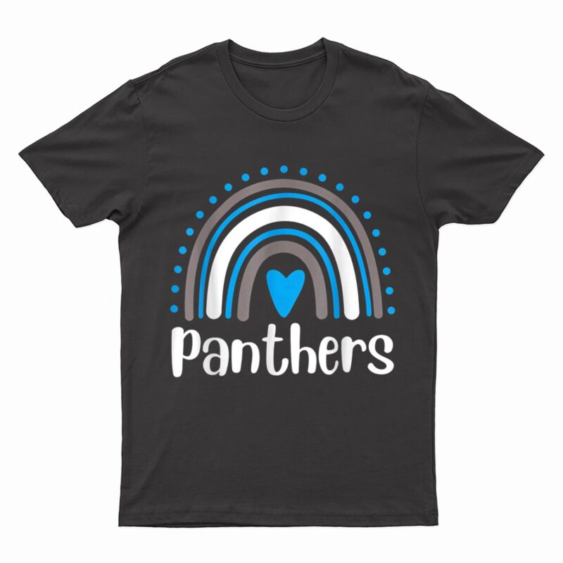 Panthers Teacher  Blue Rainbow Heart T-Shirt