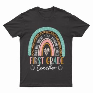 Rainbow Leopard Pattern 1st Grade Girl Boy Kids Teacher T-Shirt