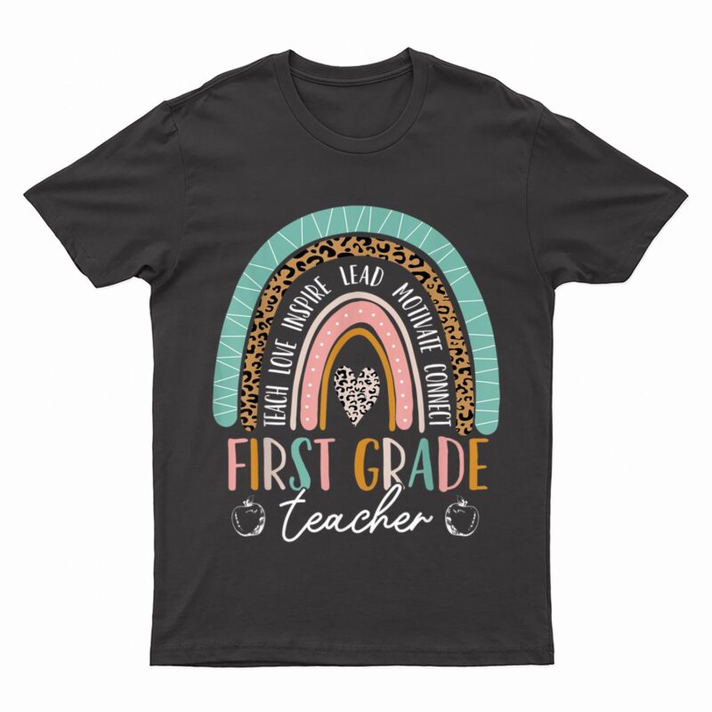 Rainbow Leopard Pattern 1st Grade Girl Boy Kids Teacher T-Shirt