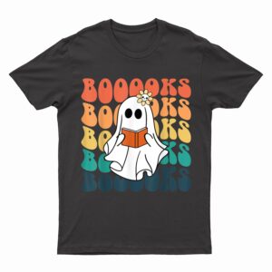 Retro Cute Ghost Book Reading Halloween Teacher Top T-Shirt