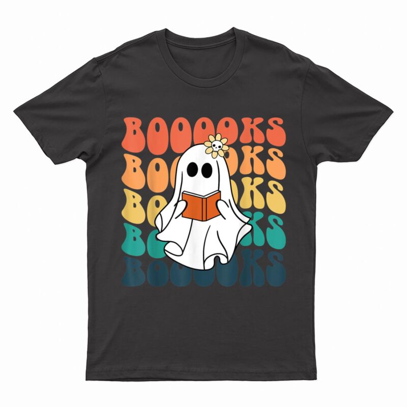 Retro Cute Ghost Book Reading Halloween Teacher Top T-Shirt