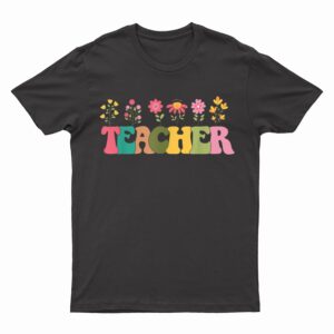 Retro Groovy Flower Teacher Men Women T-Shirt