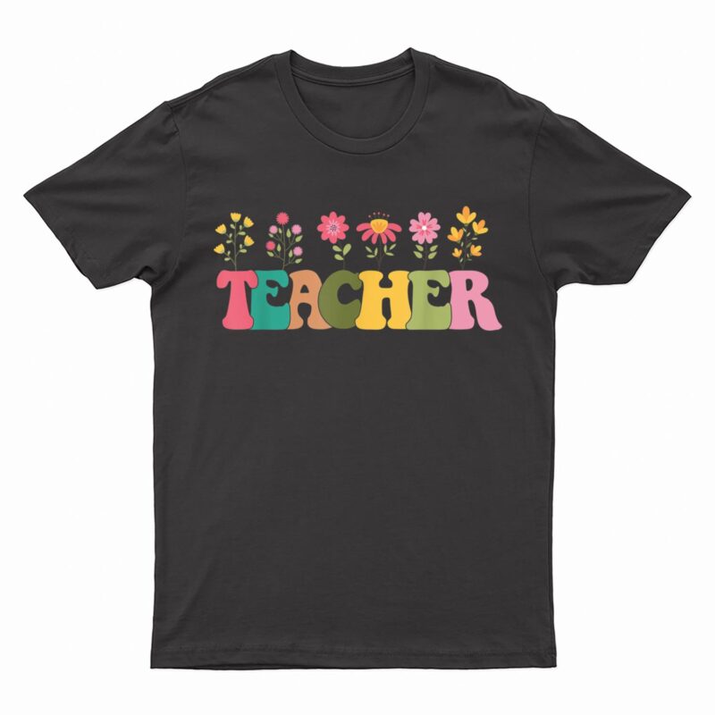 Retro Groovy Flower Teacher Men Women T-Shirt