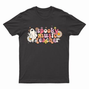 Retro Spooky Music Teacher Floral Ghost School Halloween T-Shirt
