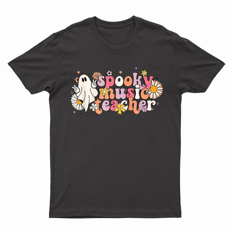 Retro Spooky Music Teacher Floral Ghost School Halloween T-Shirt