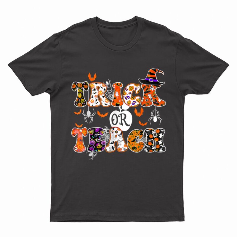 Retro Vintage Groovy Trick Or Teach Halloween Teacher Life T-Shirt