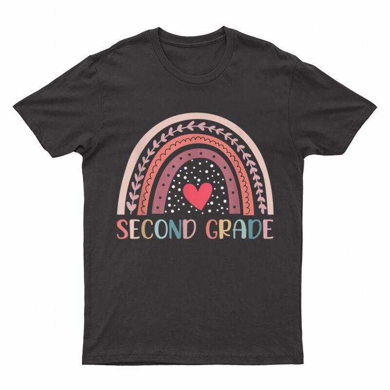 Second Grade Teacher And Student Boho Rainbow Back To School T-Shirt