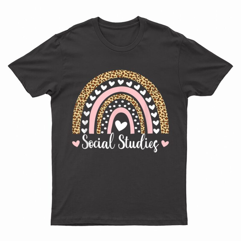 Social Studies Boho Leopard Rainbow Social Studies Teacher T-Shirt