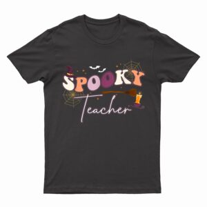 Spooky Teacher Cute Groovy Hippie Spooky Halloween Mom Women T-Shirt