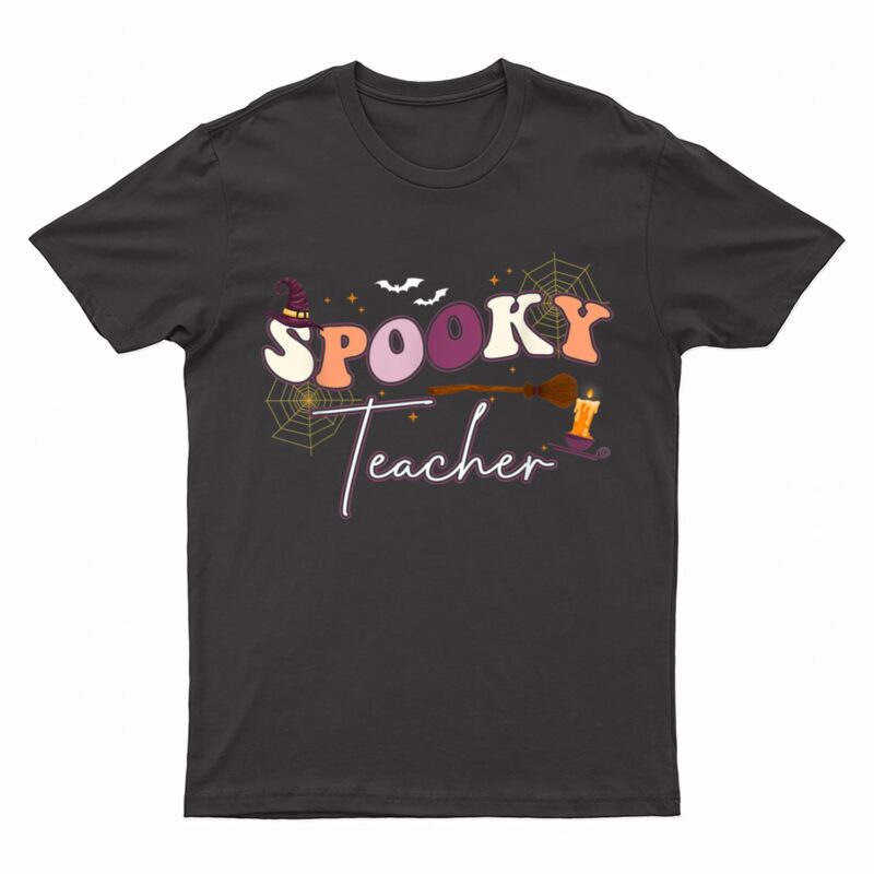 Spooky Teacher Cute Groovy Hippie Spooky Halloween Mom Women T-Shirt