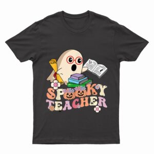 Spooky Teacher Groovy Retro Ghost Teacher Halloween T-Shirt